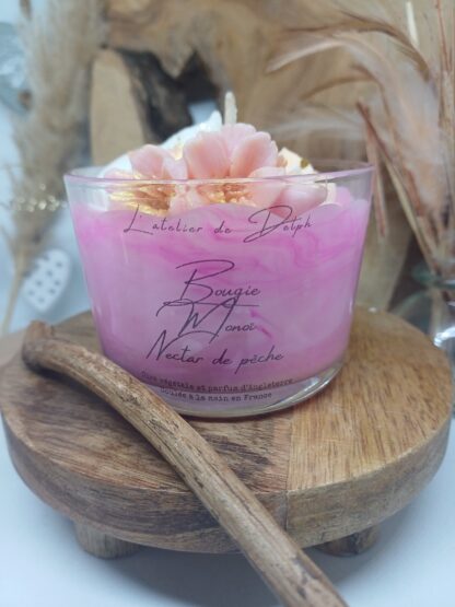 Bougie artisanale parfumée monoï nectar de pêche